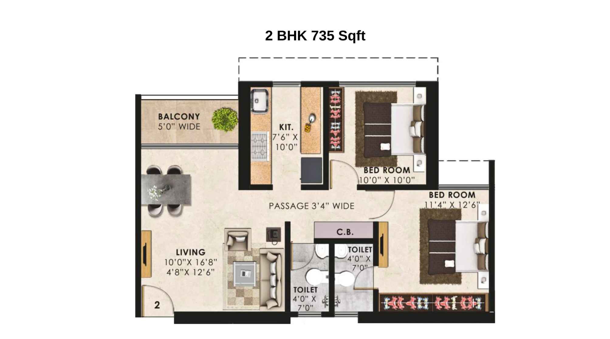 Wembley-Floor-Plan-2-BHK-735-Sqft