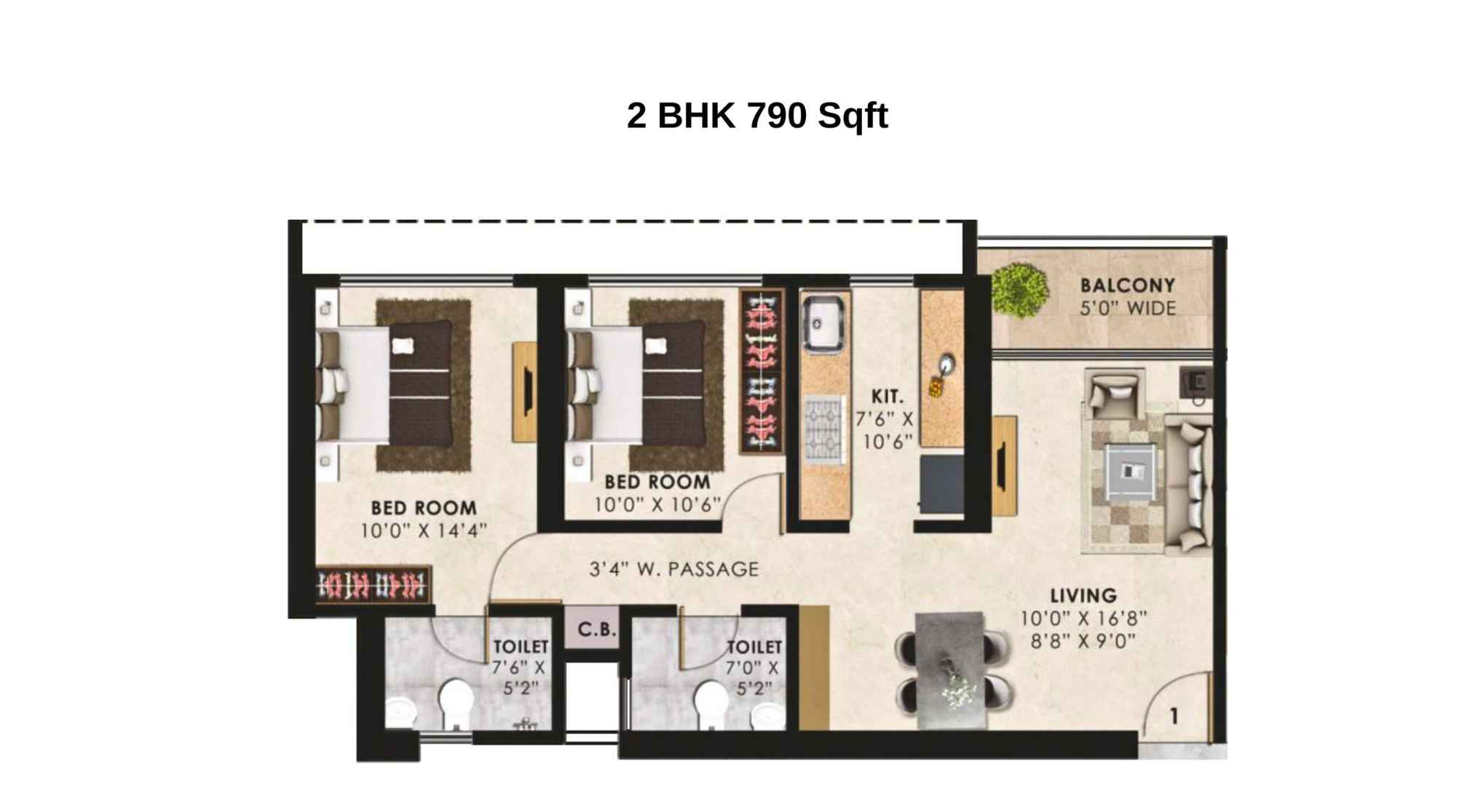 Wembley-Floor-Plan-2-BHK-790-Sqft
