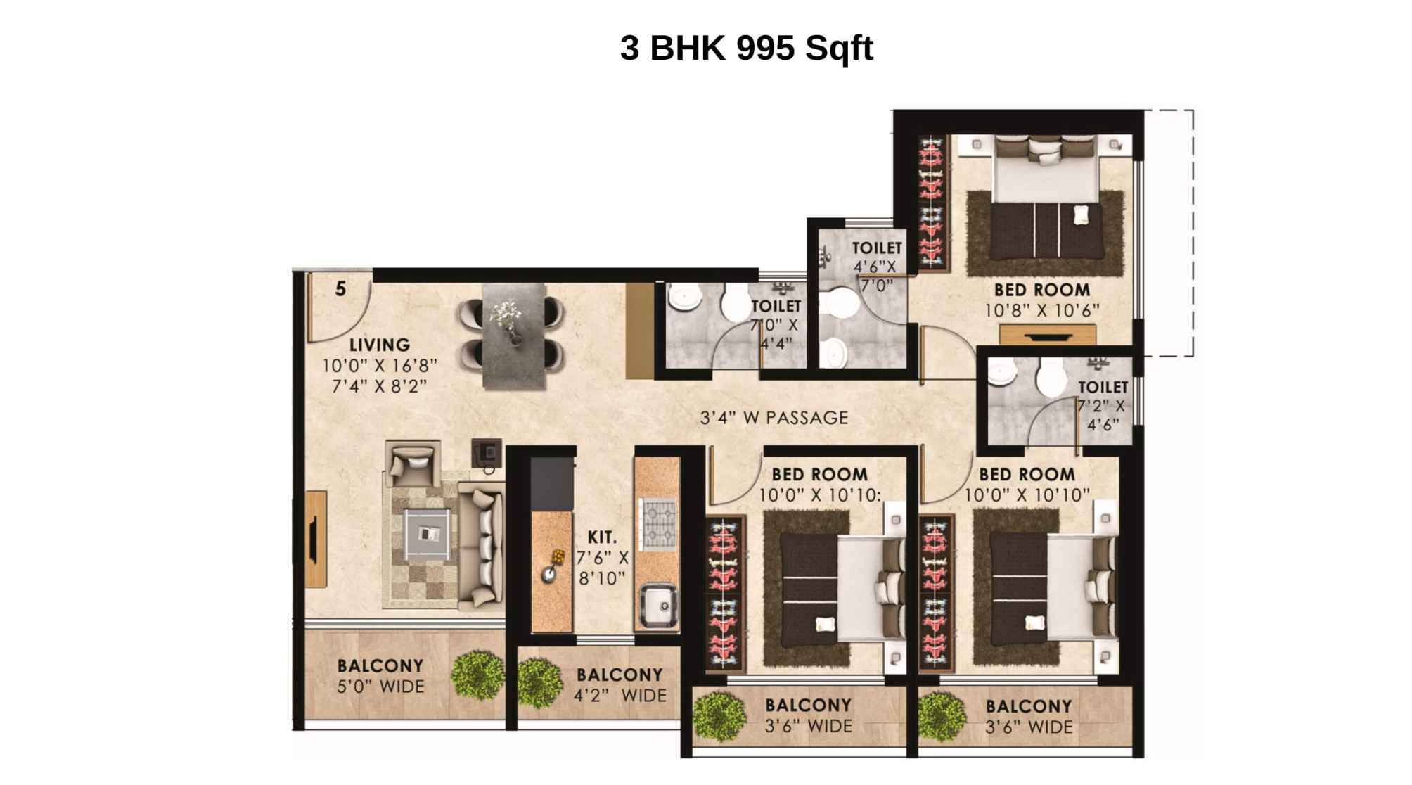 Wembley-Floor-Plan-3-BHK-995-Sqft